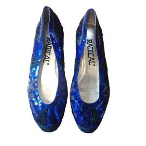Vintage Radical Womans Shoes Sequins Bead Embroidery Sail Boat